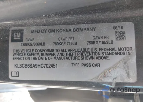 2017 Chevrolet Spark Ls Cvt from USA, damaged, VIN KL8CB6SA9HC702451